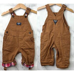 OshKosh B'Gosh Vestbak Bibs Overalls 6 M Carpenter Engineer brown Plaid lined
